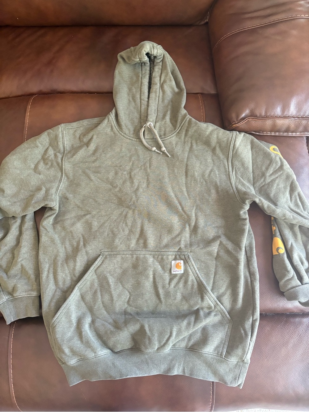 Carhartt Olive Green Pullover Hoodie with Logo Patch